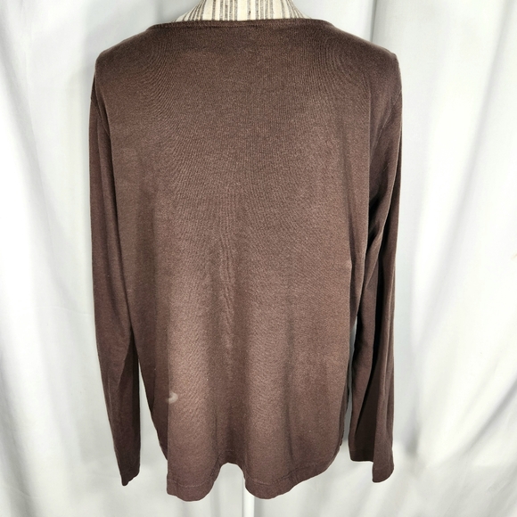 Gloria Vanderbilt Gizella Brown Floral Print & Flat Studs Long Sleeve Top Sz PXL - Picture 5 of 11